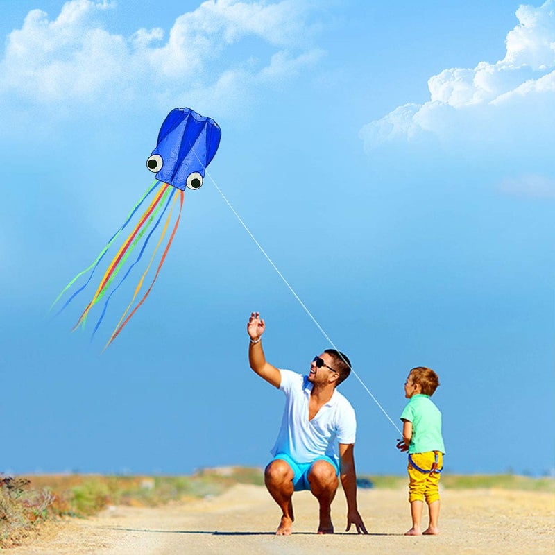 SINGARE Large Octopus Kites, Long Tail Beautiful Easy Flyer Beach Kites, Good Kite for Kids and Adults Easy to Fly(Red+Blue) - Image 4